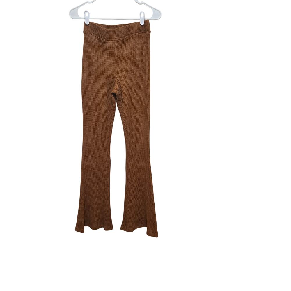 Aerie Waffle Knit Flare Pants Small Brown Lounge Y2K Cozy